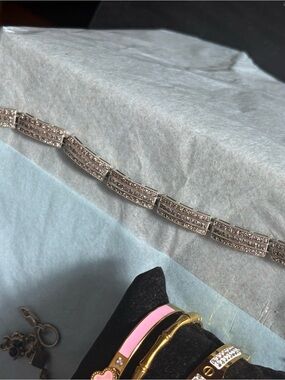 Sterling Silver Stamped vintage Pavé Link Bracelet - Sparkling Rectangular Links